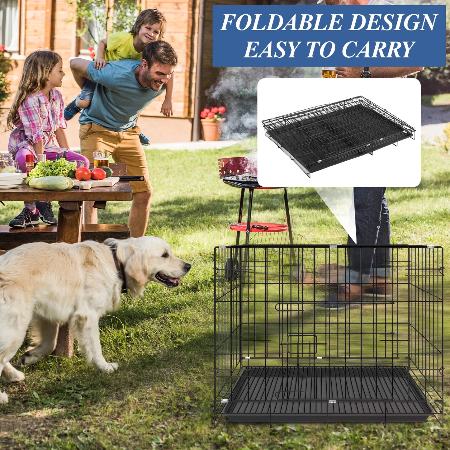 Folding Dog Cage Separate Pet Kennel for Indoor Outdoor Travel (60X42X50Cm)