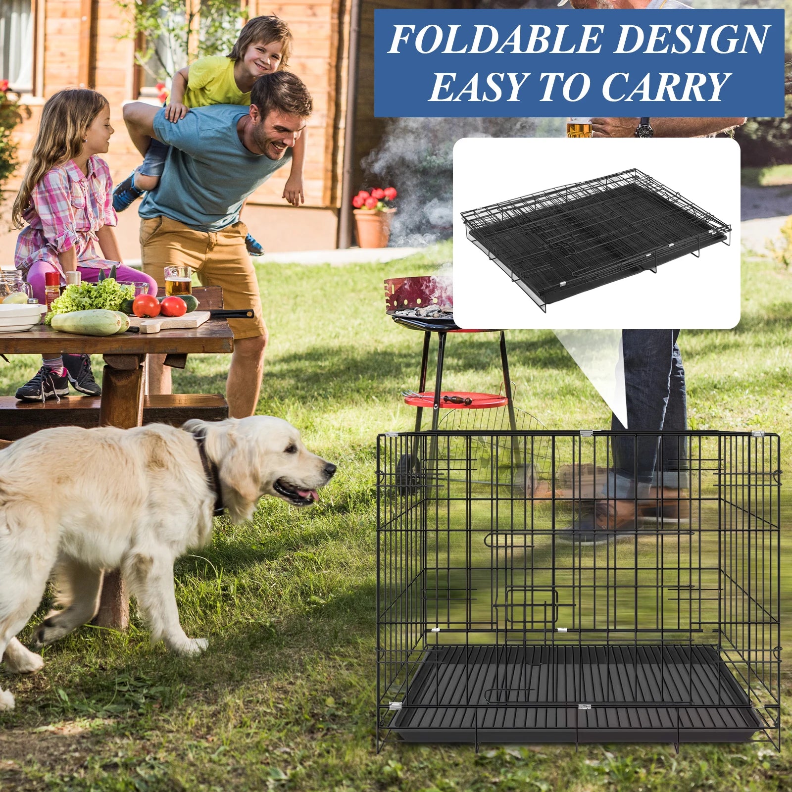 Folding Dog Cage Separate Pet Kennel for Indoor Outdoor Travel (60X42X50Cm)