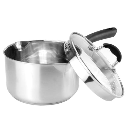 Maison & White Stainless Steel Saucepan Set of 3 with Lids | Aluminium Even-Heat Base | Stay-Cool Handle | Induction Gas Electric Ceramic | 16cm 18cm 20cm | All Hob Types | 2-Year Warranty