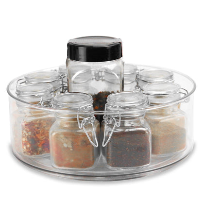 Pukkr Revolving Organisers | Set of 2 | Lazy Susan Turntable | Durable Plastic | 23x23x8.5cm Each | 360° Rotation | Cupboard Shelf Kitchen Bathroom Storage | Spice Jars Condiments | 2-Year Warranty