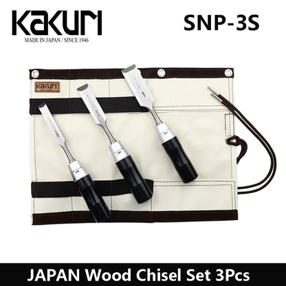 KAKURI SNP-3S Japan Wood Chisel Set 3 Piece Carving Knife with Storage Bag for Professional Woodworking Processing and Engraving