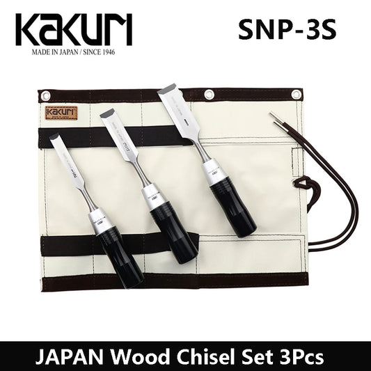 KAKURI SNP-3S Japan Wood Chisel Set 3 Piece Carving Knife with Storage Bag for Professional Woodworking Processing and Engraving