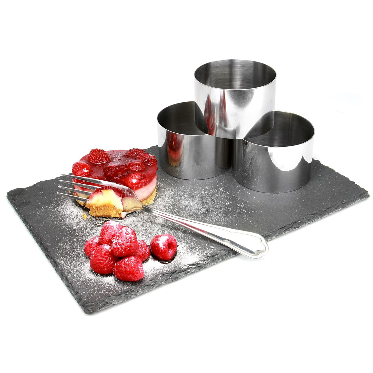 Maison & White 8-Piece Stainless Steel Cooking & Dessert Rings Set | 6 Rings 8cm x 5cm | Food Press & Spatula | Dishwasher Fridge Freezer Safe | Risotto Cheesecake Mousse | Portion Control | 2-Year Warranty
