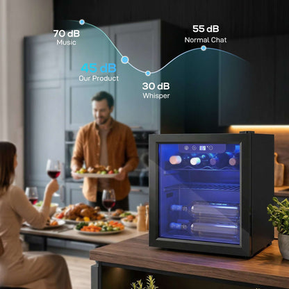 12 Bottle Wine Cooler, 36 Litre Capacity, 4-16°C Under Counter Drinks Beer Wine Fridge with Glass Door, LED Light, Black