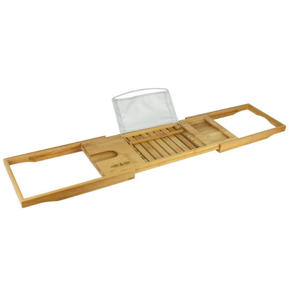 Maison & White Extendable Bamboo Bath Caddy | Adjustable 70.5–105cm | Wine Glass Holder | Smartphone Slot | Tablet & Book Rest | Non-Slip Feet | Natural Bamboo | 2-Year Warranty