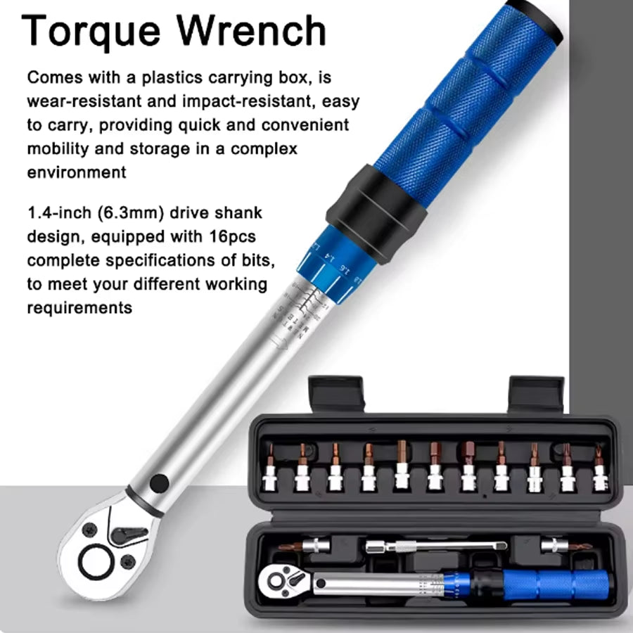 Quick-Release Torque Wrench Repairing Tool High Precise Torque Preset Wrenches 2-24N.M Torque Adjustable 1/4Inch Ratchet Wrench