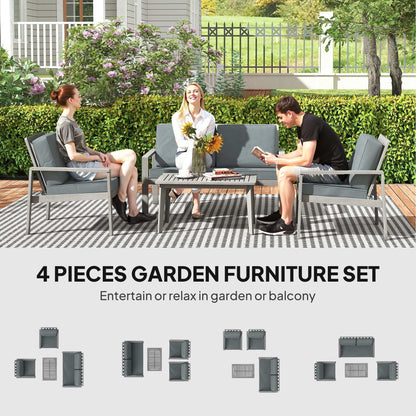 Outsunny 4-Piece Acacia Wooden Garden Furniture Set with Cushions - Light Grey