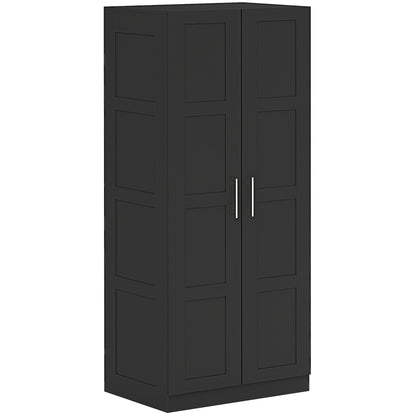 Double Paneled Door Wardrobe, with Shelves - Black
