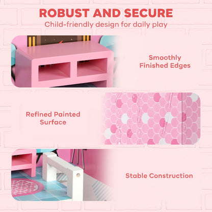 Kids Large 3-Storey Dolls House | 10 Accessories Included | Fits Dolls Up to 20cm | Detailed Rooms & Balcony | MDF | Smooth Edges | STEM-Inspired Pretend Play | 60.5x24x72.5cm | Ages 3–6 | Pink