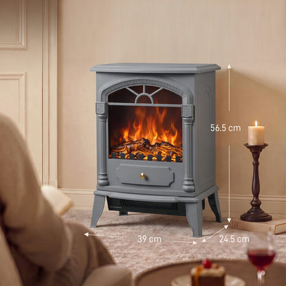 Freestanding Electric Fireplace Heater | 3D Flame Effect | 1000W/2000W | Adjustable Thermostat | Grey & White