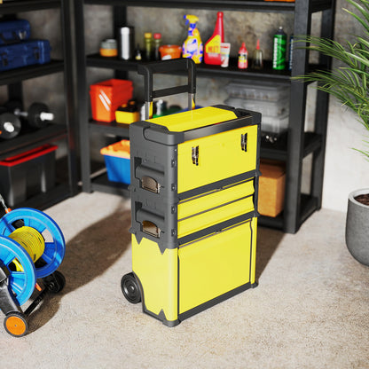 3-in-1 Stackable Three Tier Rolling Tool Storage Box On Wheels - Yellow