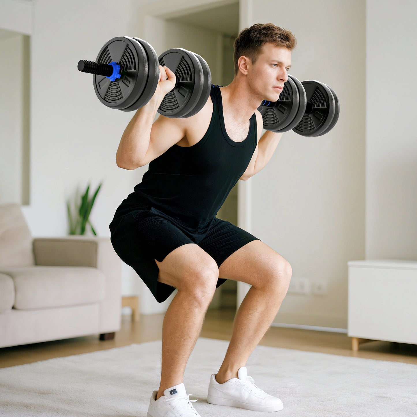 SPORTNOW 15 kg 3-in-1 Adjustable Dumbbell Set, Adjustable Weight Set with Extension Bar, Black