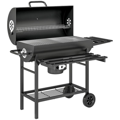 Charcoal BBQ Grill with Foldable Front Side Shelf, Portable Barbecue Smoker with Warming Rack, Bottom Shelf, Lid, Temperature Gauge