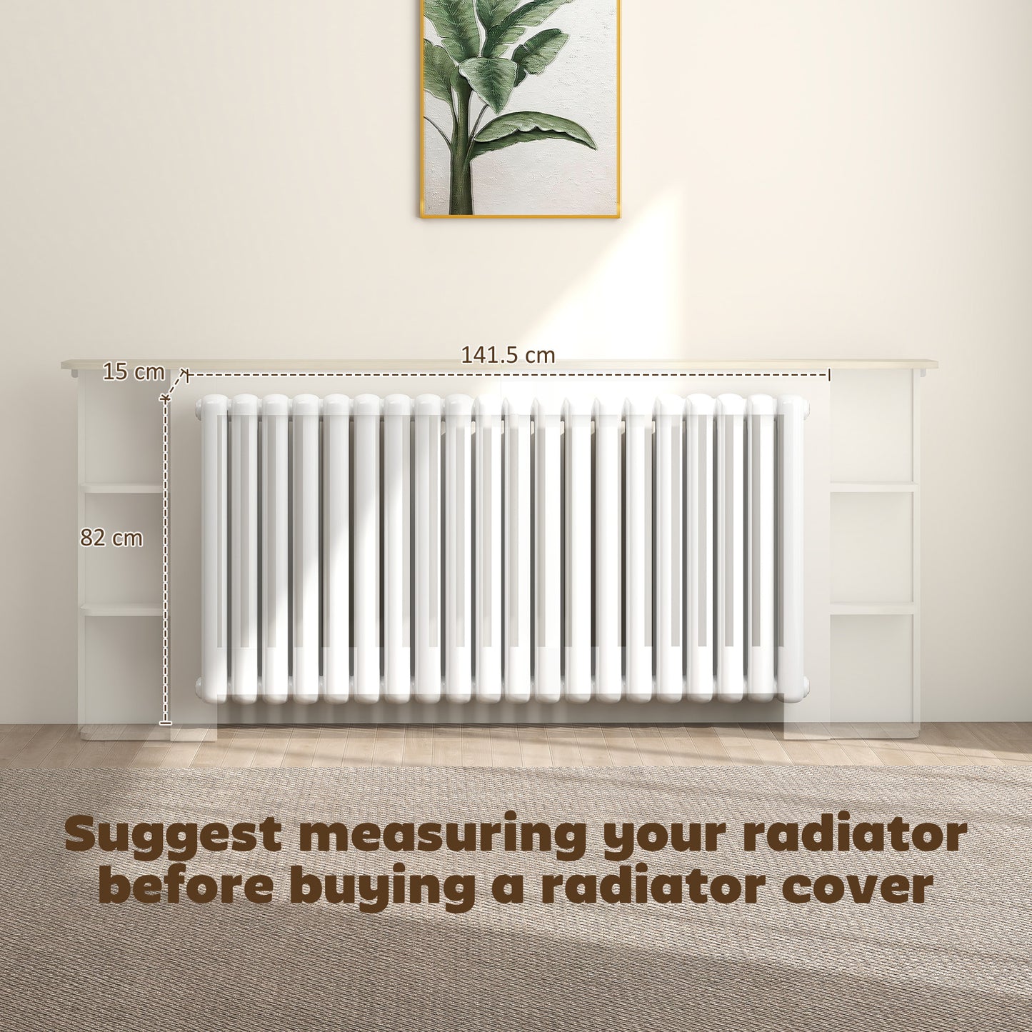 Radiator Cover with Open Storage Shelves, Vertical Slatted Cabinet Shelf Heater Cover for Living Room, Hallway, Extra Large, White (H: 83 / W: 191 / D: 19 cm)