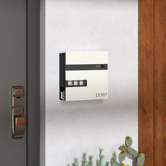 Wall Mounted Post Box with Viewing Window, 2 Lock, Modern Galvanised Steel Mailbox with Copper Core, Weatherproof Letterbox for Outdoor Use