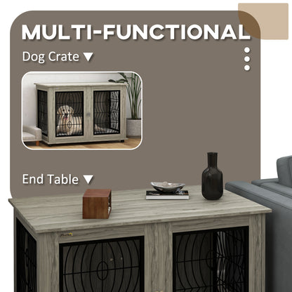 PawHut 44.5" Indoor Dog Crate Furniture End Table with Soft Washable Cushion, Lockable Front Door, for Extra Large Dogs