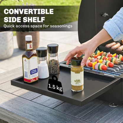 3 Burner Portable Gas Plancha BBQ Grill | 8.1kW | 2224cm² | Grill & Griddle | Thermometer | Side Shelf | Grease Box | LPG/Propane | 77x47x27cm | Black
