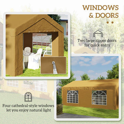 6m x 4m Garden Gazebo, Galvanised Marquee Party Tent with Removable Sides and Windows for Parties, Wedding and Events, Yellow