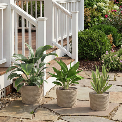 Set of 3 Handwoven Seagrass Plant Pots | Plastic Inner Liner | Lightweight | Bohemian Style | S M L Sizes | Indoor & Outdoor | Patio Balcony & Living Areas | Natural