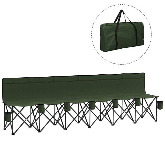 6-Seater Folding Camping Chair with Cup Holders & Carry Bag – 114kg Per Seat, Folds to 41x14x80cm, Oxford Fabric, Metal Frame – Green