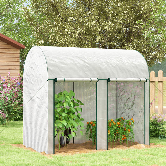 Outsunny Walk-In Greenhouse W/  Zipped Roll Up Doors, Plastic Cover And Arched Top for Tomatoes, Flowers, Vegetables and Herbs - White