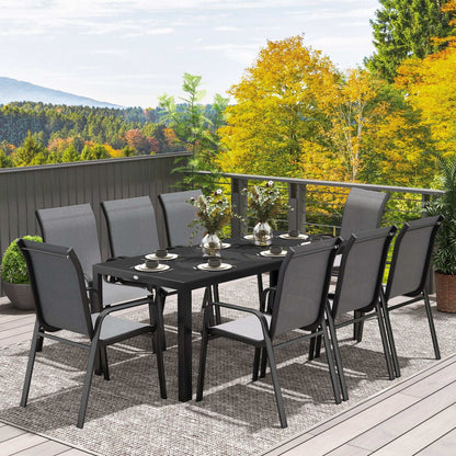 Outsunny 8 Seater Garden Dining Set with Rectangular Tempered Glass Top, Garden Furniture Set, Chairs for Patio, Balcony, Poolside, Dark Grey