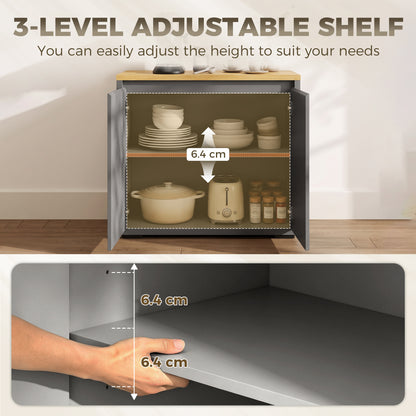 Grey Sideboard Storage Cabinet | 80 cm Wood-Effect Top with Double Doors & Adjustable Shelf | Kitchen, Living Room & Entryway Furniture