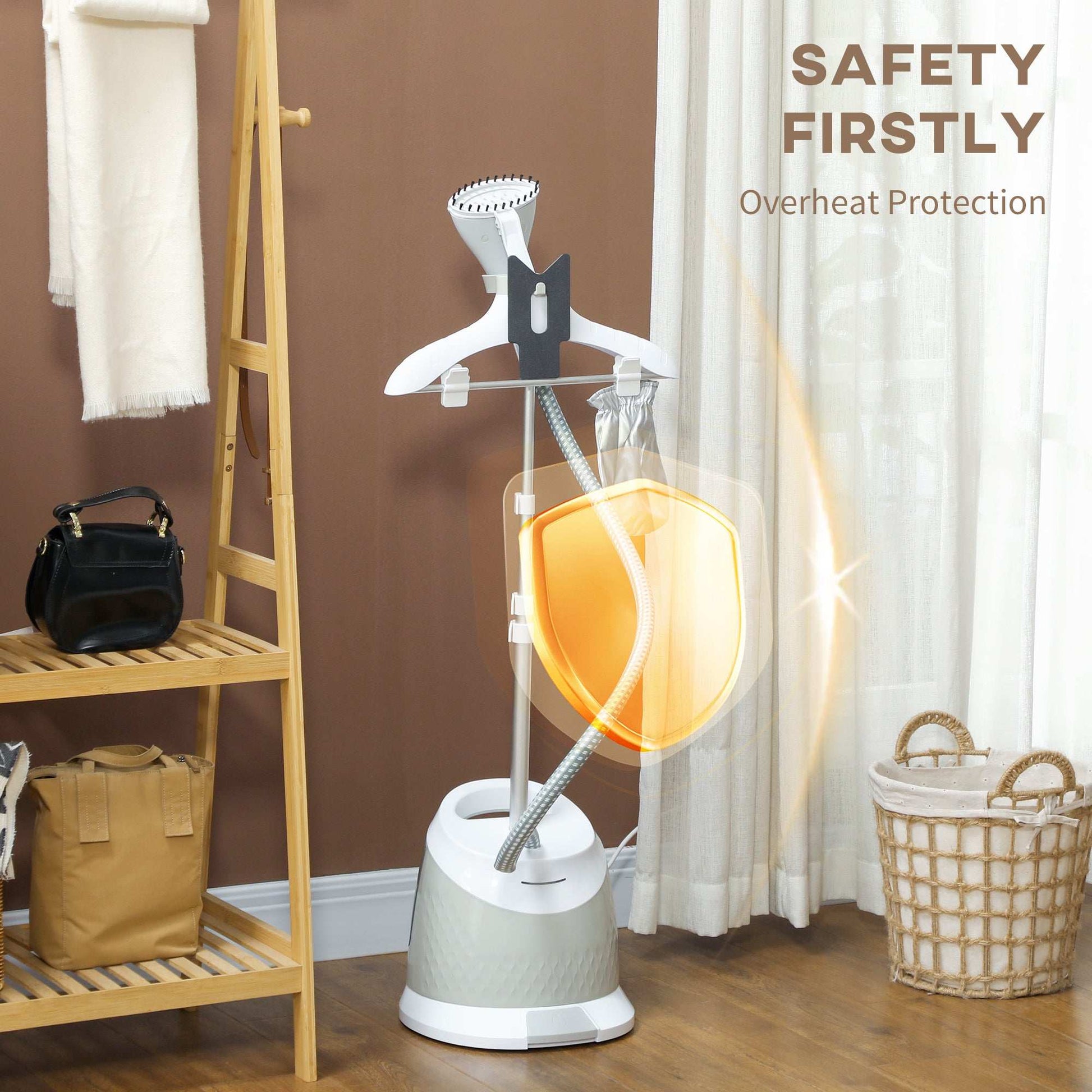 Upright Clothes Garment Steamer Wrinkle Remover with Large 1.8L Water Tank, Adjustable Height, for Home Clothing, Curtains, Wedding Dresses, Silk, Sofa, Light Grey