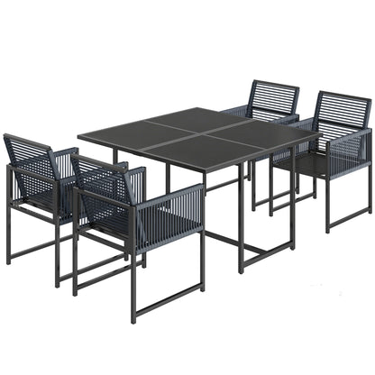 5-Piece Garden Dining Set | Tempered Glass Table | Foldable Chairs | Texteline | Dark Grey