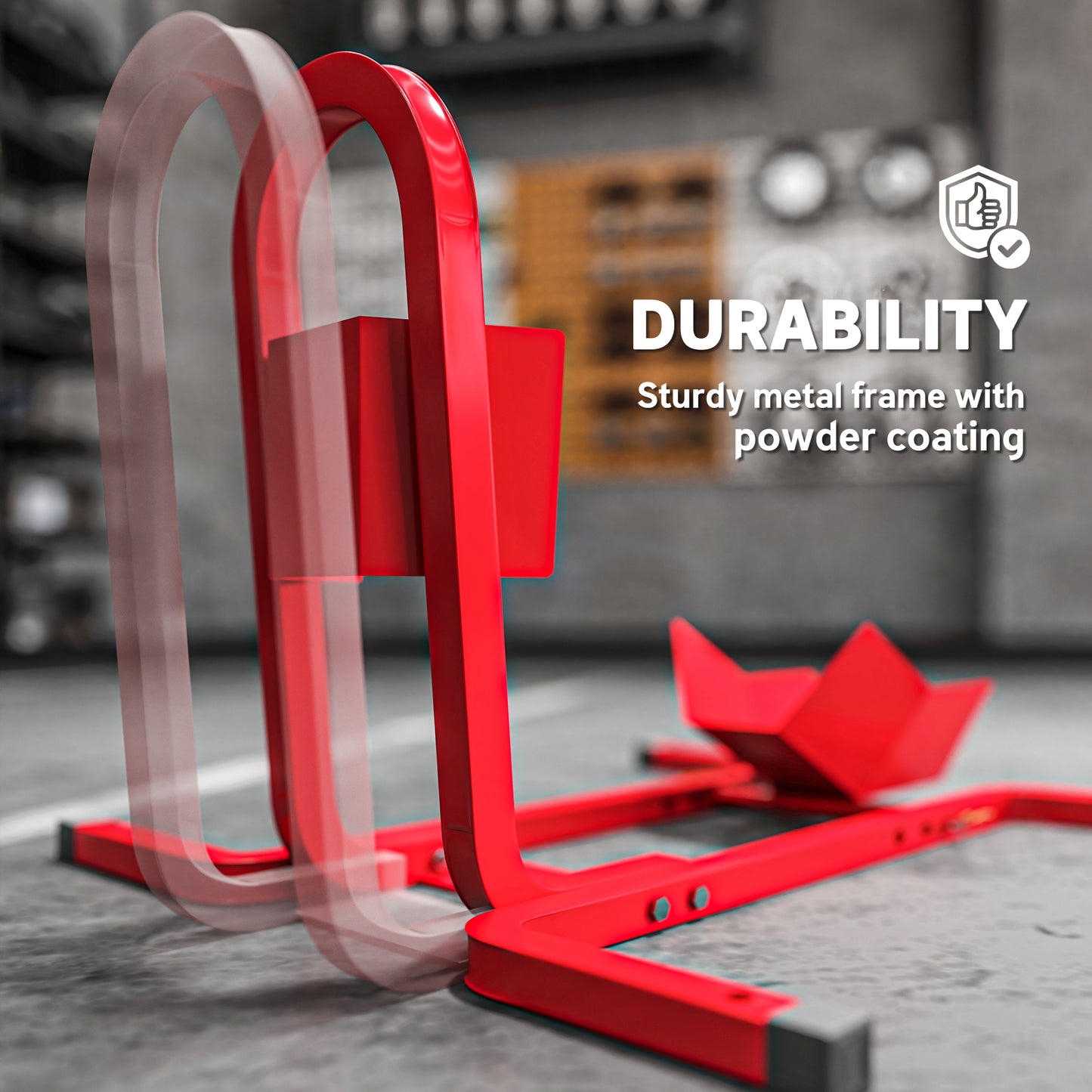 Metal Motorcycle Motorbike Wheel Chock Locking Stand System 17", 19", 21"/43, 48, 51 cm Front Wheels Steel Adjustable Fixing Tyre Holder Support