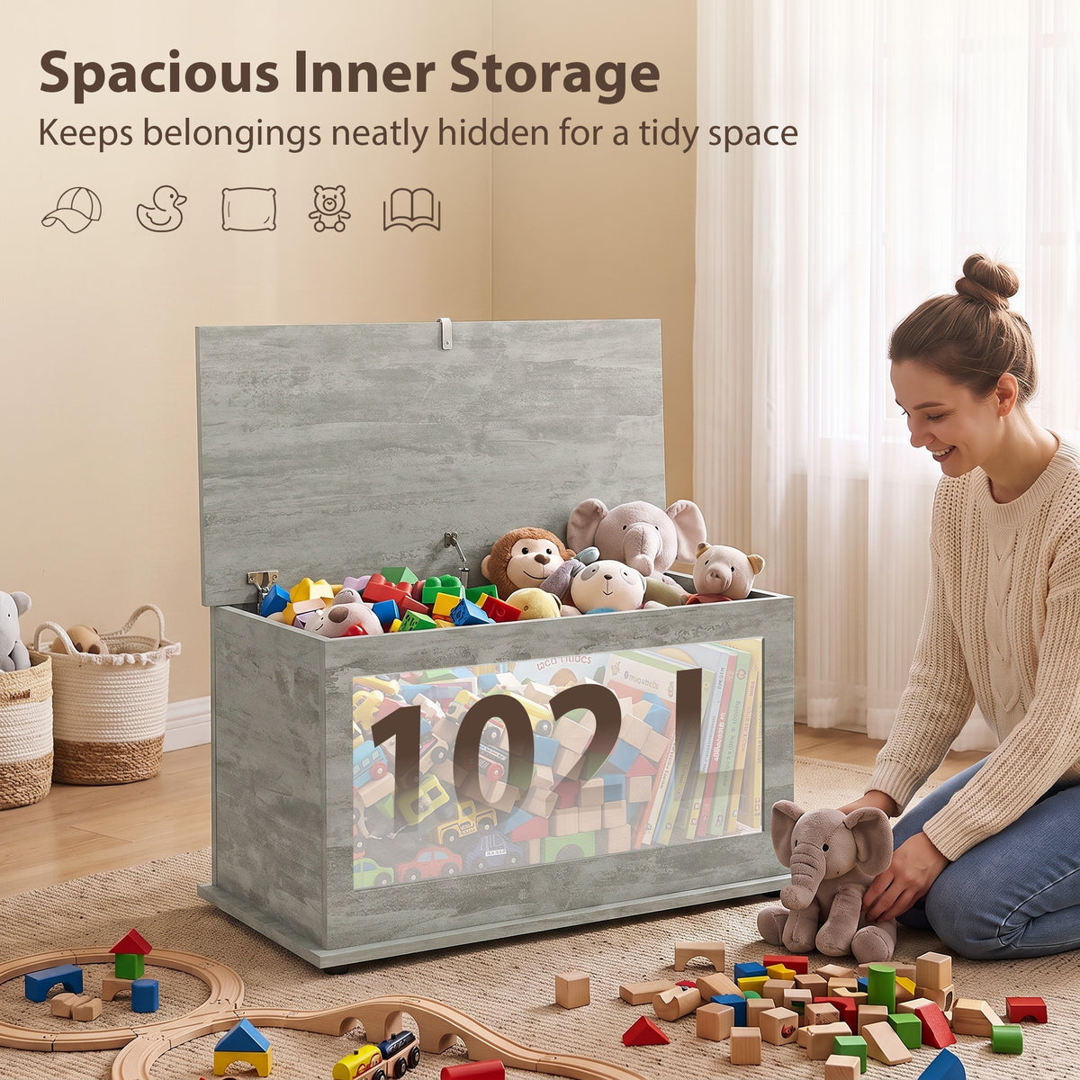 Storage Chest | 102L Wooden Blanket Box & Bed End Bench with Hinged Lid, 4 Colours