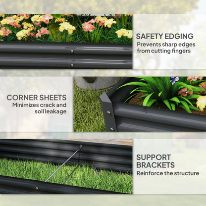 Large Galvanised Steel Raised Garden Bed | 459L | Open Bottom | Inner Support Bars | Powder-Coated Rust-Resistant | Easy Assembly | 180x90x30cm | Flowers Veg & Plants | Dark Grey
