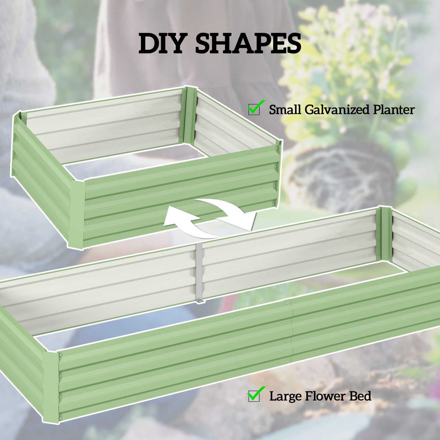 Galvanised Steel Raised Garden Bed | 2 Size Options 126x90.5cm or 241x90.5cm | Open Bottom | Rust-Resistant | Easy Assembly | Flowers Herbs & Veg | Light Green