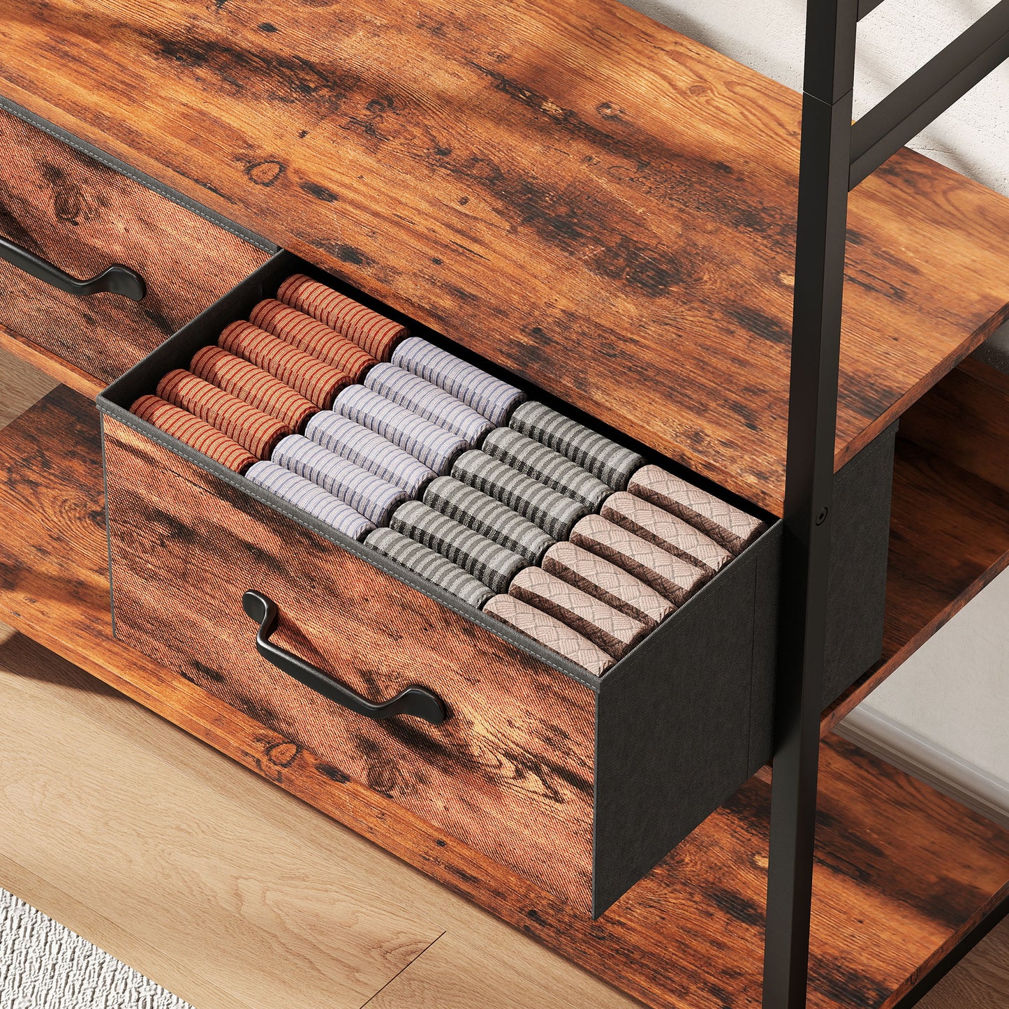 6-in-1 Industrial-Style Hallway Organiser - Brown/Black