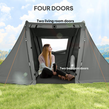 3 Man Camping Tent with Living Area and 2 Bedrooms, 3000mm Waterproof Family Tent with Sewn-in Groundsheet for Hiking, Festival, Backpacking