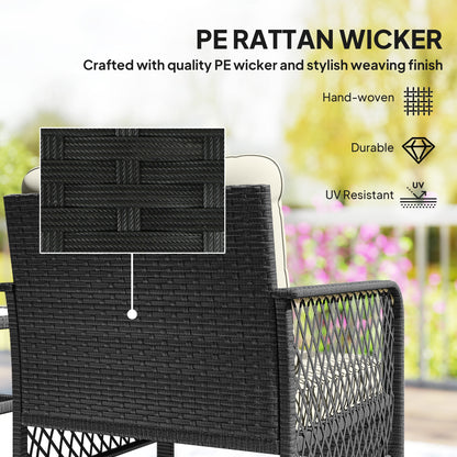 3 Piece Rattan Bistro Set | 2 Armchairs | Tempered Glass Coffee Table | 10cm Seat Cushions | Washable Covers | PE Wicker Metal Frame | 160kg | Cream