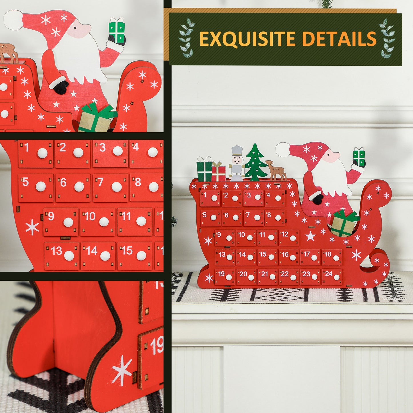 24-Drawer Reusable Every Year Santa Sleigh Christmas Advent Calendar