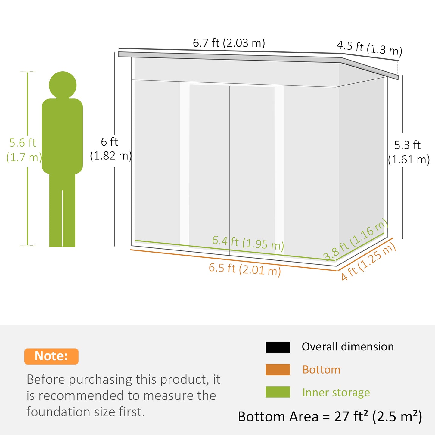 7x4ft Lean-To Metal Garden Shed | Corrugated Galvanised Steel | Sloped Roof | Sliding Door | 2 Front Vents | Foundation Kit Included | 203x130x182cm | Light Grey
