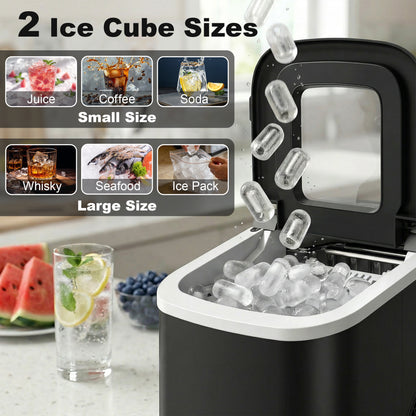 Countertop Ice Maker | 9 Cubes in 7 Mins | 12kg Daily | 2 Sizes | Self-Clean | Black