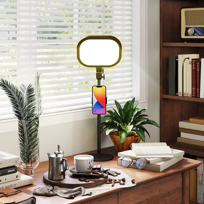 Selfie Light for Video Conference Lighting, Dimmable Desk Lamp with Stand Phone Holder, 5 Colour Modes & 10 Brightness Levels, Memory Function  Recording, Video Calls