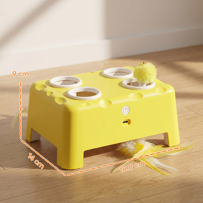 3-in-1 Interactive Cat Toy | Popping Mouse | Spinning Feather | USB-C | 15-Min Auto-Rest | Multi-Cat | Yellow