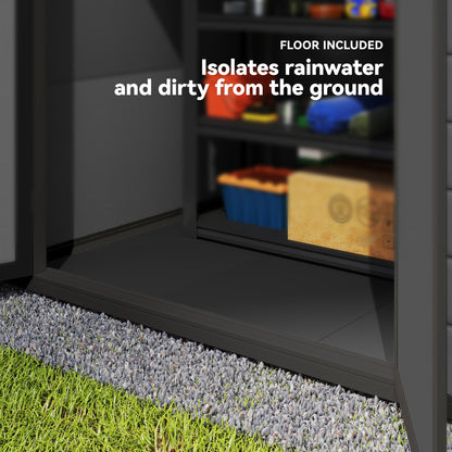 Aluminium Alloy & PP Garden Storage Shed | Double Doors | Lock & 3 Keys | Window | Vent | Sloped Roof | 40kg/m² Snow Rating | 183x134x210cm | 2.12m² | Dark Grey