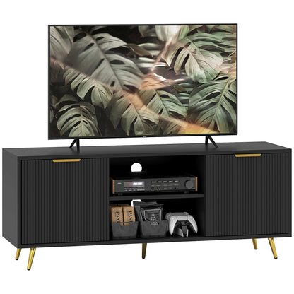 Modern TV Stand Cabinet for TVs up to 55", TV Unit with 2 Open Shelves and 2 Cabinets, w/ Cable Management for Living Room, Black
