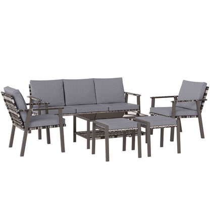 Outsunny 5 Piece Rattan Garden Furniture Set with 3-Seater Sofa 2 Chairs and 2 Footstools - Grey