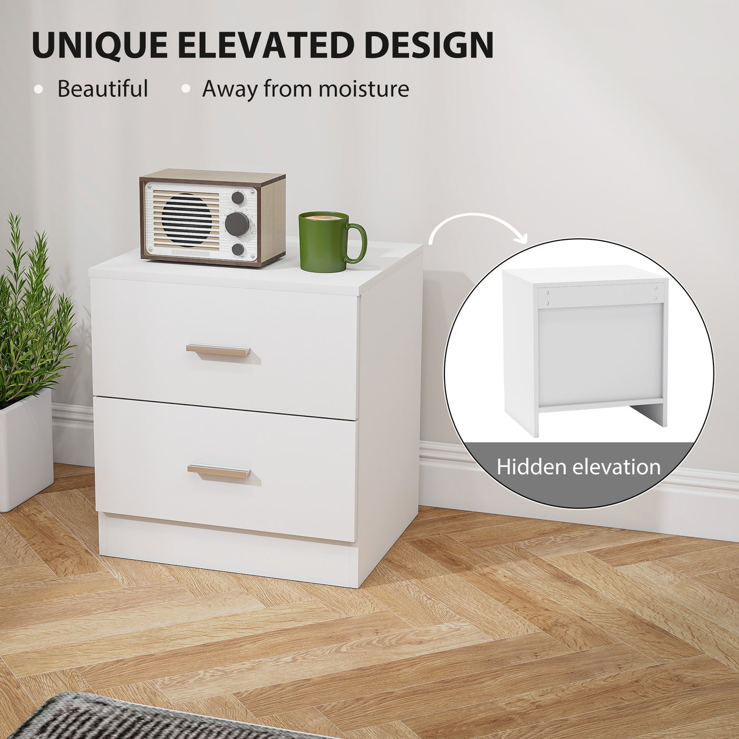 Set of 2 Modern Bedside Tables | 2 Drawers | Clean White Finish | 45x49cm