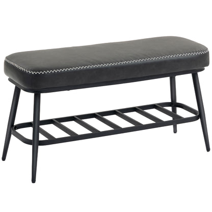 PU Leather Shoe Storage Bench - Charcoal Grey