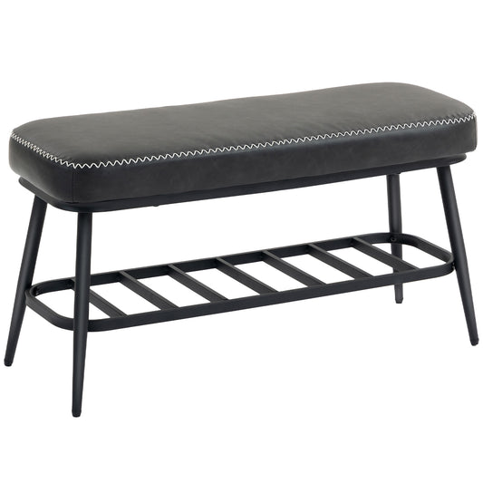 PU Leather Shoe Storage Bench - Charcoal Grey