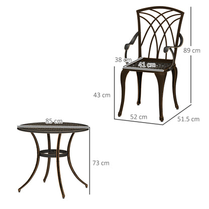 5 Piece Cast Aluminium Garden Dining Set | 4 Armchairs | Round Table Dia 85cm | 50mm Parasol Hole | Adjustable Feet | 160kg | Bronze Tone