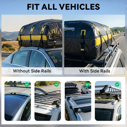 Car Roof Bag | 21 Cu Ft | 500D Waterproof | 7 Straps | No Roof Rack Needed | Reflective | Combination Lock | Yellow
