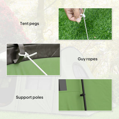 3-4 Man Tunnel Tent, Family Camping Tent with Porch, Bedroom and Living Area, Sewn in Groundsheet, 3000mm Waterproof, Portable with Bag, Green